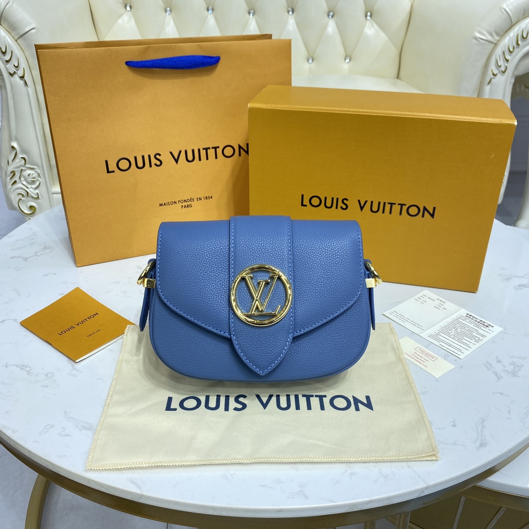 Louis Vuitton LV PONT 9 SOFT PM Grained Leather Shoudler Bag M58964 Blue